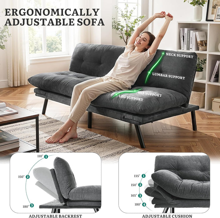SlateGrey 70Inch Transformable Futon Sofa Bed StainResistant