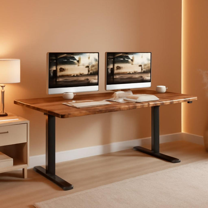 63Inches Electric Standing Desk Brown Walnut Finish