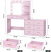 61" Make up Vanity Desk with Mirror and Lights, Pink Vanity with 8 Wide Storage Drawers & 2 Tier Shelves, 3 Lighting Modes with Adjustable Brightness for Bedroom