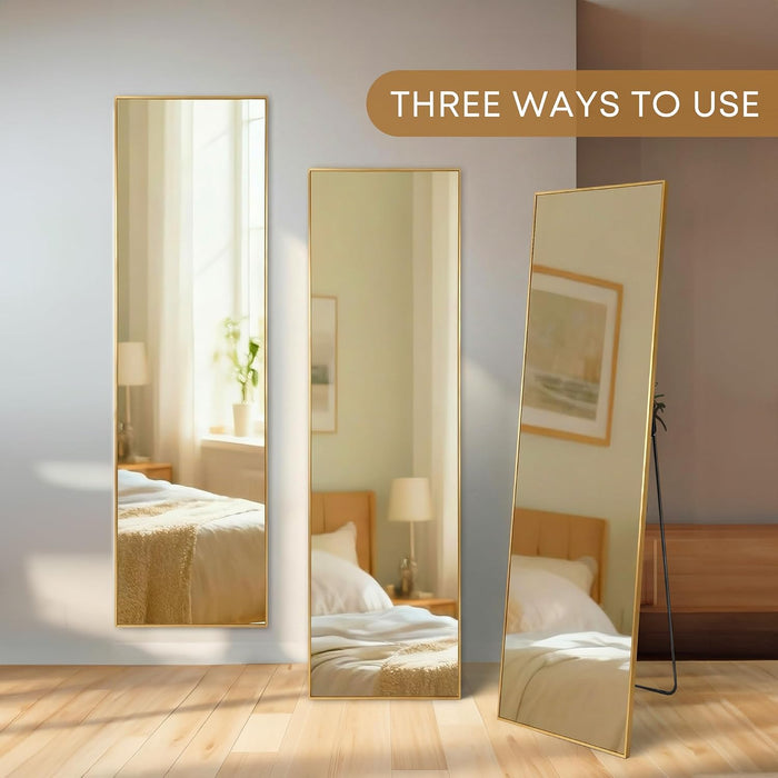 Full Length Mirror with Stand, Full Body Standing Mirror-55"X16", Gold