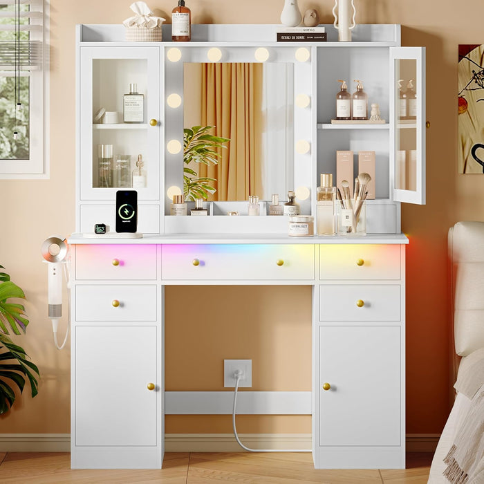 White Makeup Vanity Desk With AmbientIllumination LED