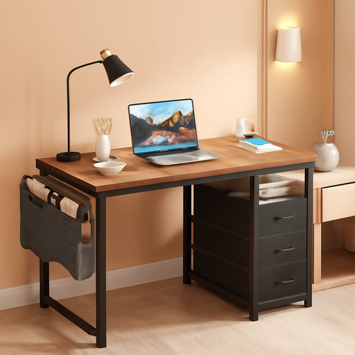 32" Small Computer Desk with Fabric Drawers and Charging Station, Kids Girls Teen Study Writing Desk for Bedroom, Home Office Desk with Storage Shelf & Bag, Vanity Table for Small Space, Vintage