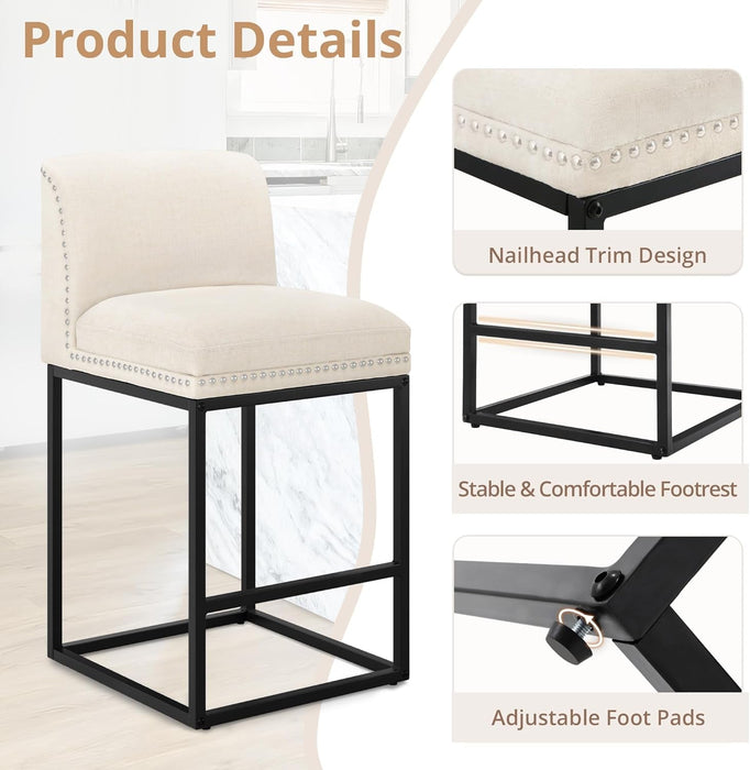 26" Bar Stools Set of 4, Champagne Chenille Barstools with 5.5" H Thickened Cushion, Modern Counter Height Bar Stools for Kitchen Island - ShipItFurniture