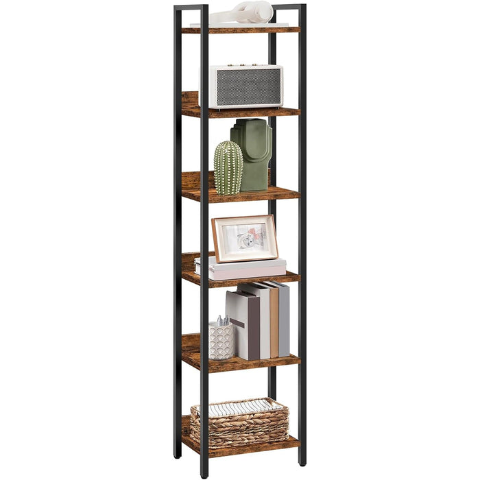 Bookshelf, 6-Tier Bookcase, Standing Book Shelf for Small Space, Storage Shelf Organizer, for Living Room, Bedroom, Study, Balcony, Rustic Brown and Black BKHR6601