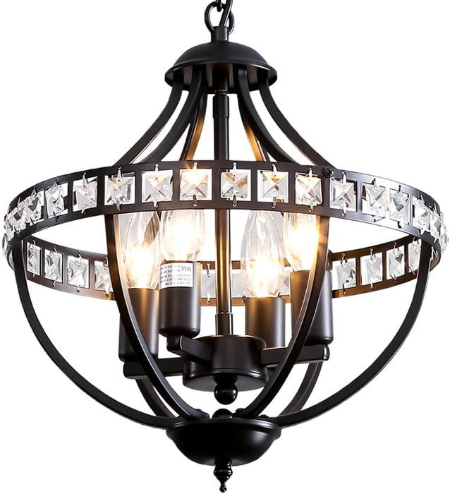 Black Crystal Chandelier 4 Light Pendant Farmhouse