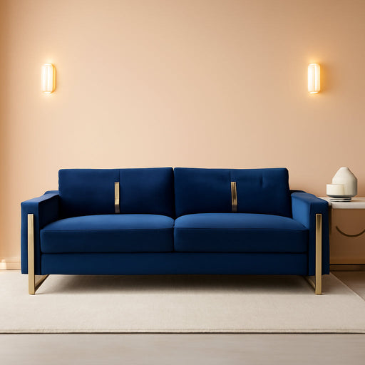 2-Piece Loveseat Couch Set for Living Room, 86" Blue Velvet Sofa Couch with 4 Pillows & Gold Metal Legs, Modern Upholstered Sofa Set Love Seat Sectional Couches for Apartment Home Office