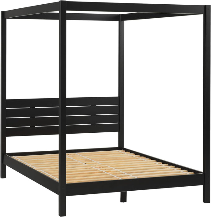 Isla Slatted Headboard Canopy Bedframe, Queen, Black