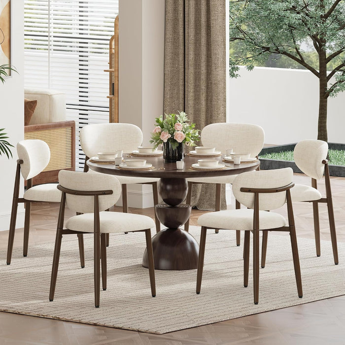 Upholstered Dining Chairs Set of 6 with Curved Back, Beige