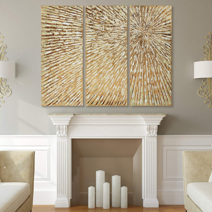 Gold Wall Art Textured Hand Painted Canvas by Martin Edwards, Triptych, 48" X 20" Each, Sunshine