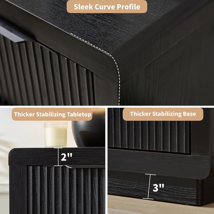 Black Dresser with 6 Drawers, 44.4" Tall Modern Chest of Drawers with Thickened Curved Profile Design, Wooden Dresser Organizer for Bedroom, Living Room, Hallway
