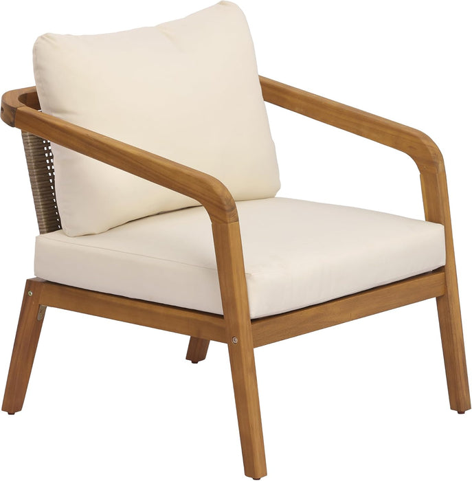 Kai 4 Piece Patio Furniture Set with Slatted Coffee Table, Outdoor Sofa Set with PE Wicker Backrest & Cushions, Acacia Wood Conversation Set for Backyard,Cream+Light Brown+Teak