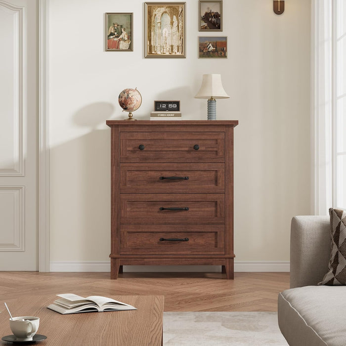 4 Dresser for Bedroom, 34.8 in Tall Vertical Drawer Dresser with Large Storage, Freestanding Wooden Closet Chest for Bedroom, Living Room, Walunt