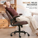 Home Office Chair with Lumbar Support, 5" Thickened Seat, Small PU Leather Rocking Desk Chair, Comfy Computer Chairs with Rolling Wheels & Adjustable Armrests for Adults, Brown
