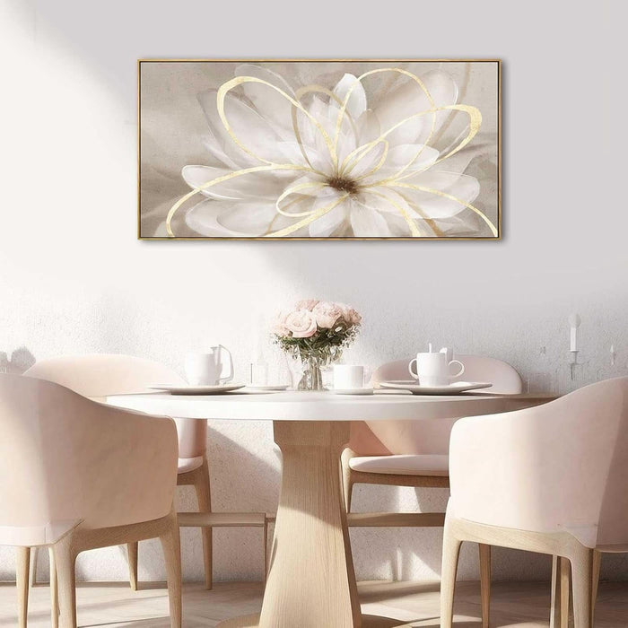 Framed Abstract Wall Art Gold Pictures Wall Decor Line Painting on Canvas 20"X 40" Contemporary Floral Artwork for Living Room Office Bedroom Aesthetic