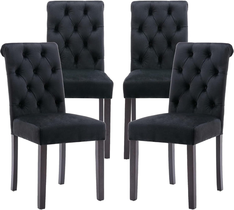Dining Chairs Set of 4 Mid Century Modern Living Room Chairs with Button Tufted High Back Velvet Armless Chair Comfy Upholstered Side Chairs for Kitchen/Restaurant/Bedroom, Black