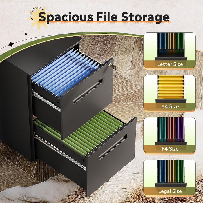 2 Drawer Metal File Cabinet with Lock, Fully Assembled