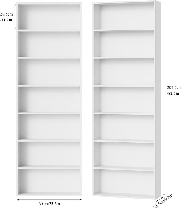 82" Tall Bookshelf Set of 2, 7-Tier Double Open Shelves Bookcase