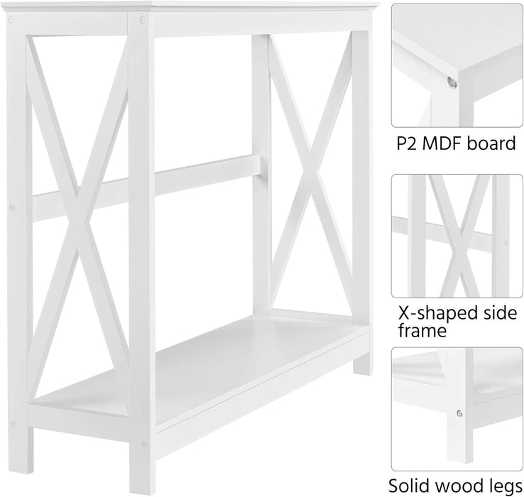 Wood Entryway Table, Console Table for Entryway, 2-Tier Sofa Table Accent Table W/Storage Shelf for Living Room, Hall, Foyer, White