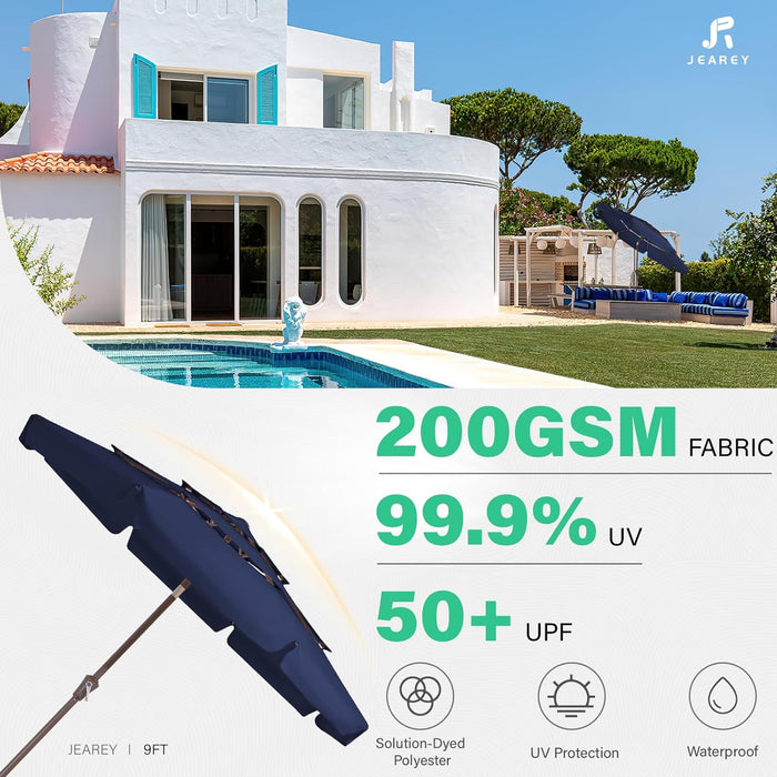 3 Tiers 9 FT Patio Umbrellas Outdoor Table Umbrella with Push Button Market Umbrella 8 Sturdy Ribs UV Protection Waterproof for Garden,Navy