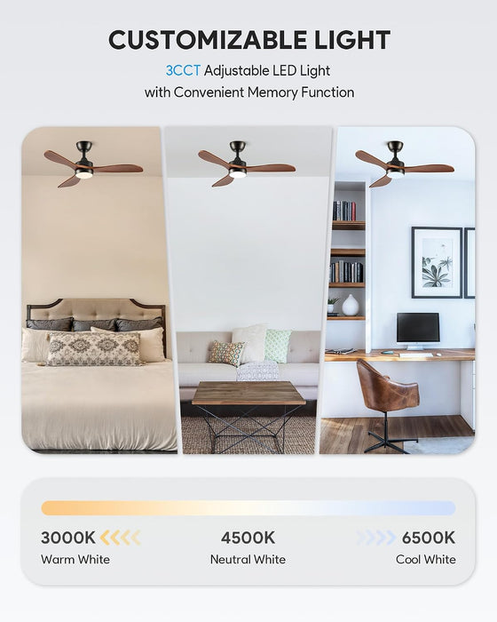Contemporary 42 Inch Black Wooden Ceiling Fan Remote