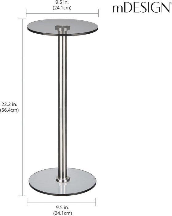 Glass Top Side/End Drink Table - Tall Modern round Accent Metal Nightstand Furniture for Living Room, Dorm, Home Office, and Bedroom - 9" round - Dark Smoke Gray/Chrome