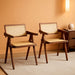 Rattan Accent Chairs, Modern Mid Century Dining Chairs Set of 2, Comfy Armchairs, Outdoor Rattan Chairs with Armrest for Bedroom Living Room Reading Room Dining Kitchen, Brown