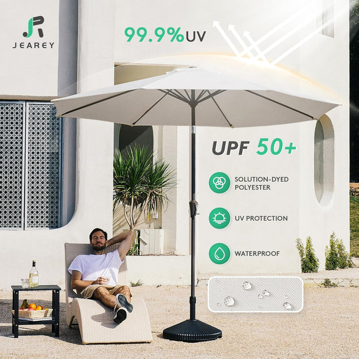 10FT Patio Umbrellas Outdoor Table Umbrella with Push Button Tilt and Crank, Market Umbrella 8 Sturdy Ribs UV Protection Waterproof for Pool, Garden (White)