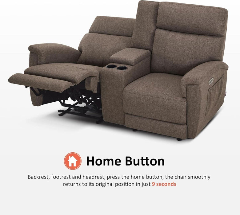 70.8" Power Loveseat Recliner Sofa with Massage and Dual Heating, Adjustable Headrest, USB & Type C Port for Living Room, Fabric PR606M2 (Mocha)
