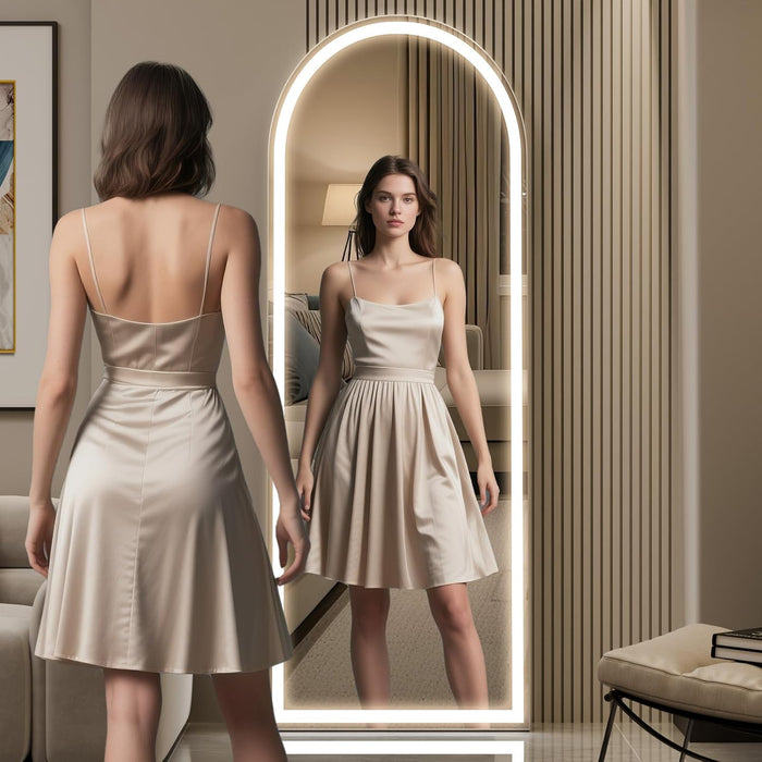 LED Arched Full Length Mirror with Lights 65"X24"