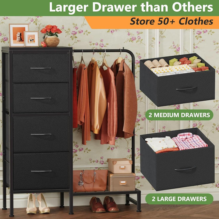 Dresser With Hanging Rack And 4 Drawers Black 44 Inch Tall ShipItFurniture Dresser With Hanging Rack And 4 Drawers Black 44 Inch Tall ShipItFurniture