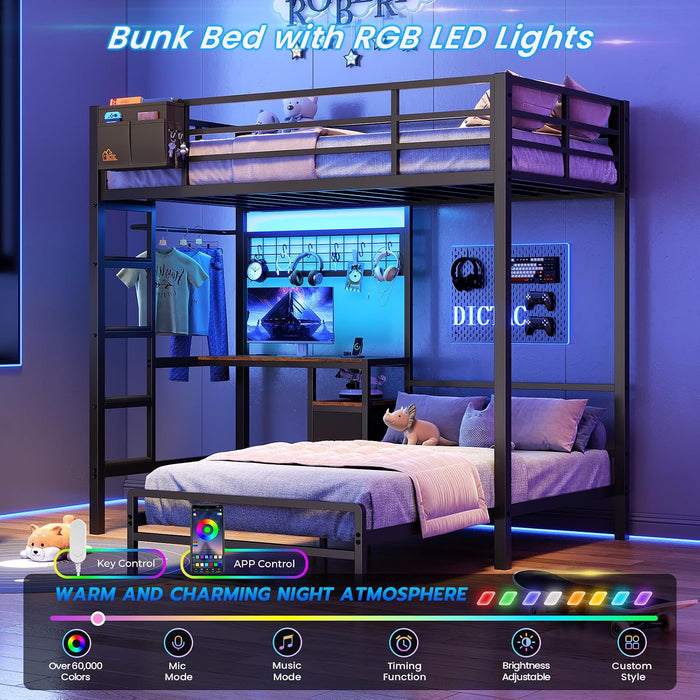 Twin Over Twin Bunk Bed WithDeskIntegrated LEDLighting