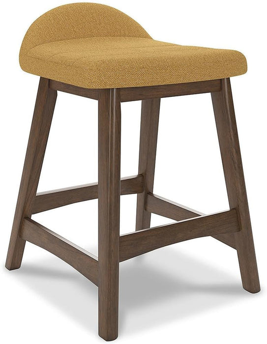 Lyncott Contemporary 28.5" Counter Height Upholstered Bar Stool with Foam Cushion, 2 Count, Mustard & Brown