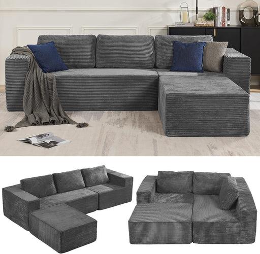 106 Inches Modular Sectional Sofa RightFacing Grey