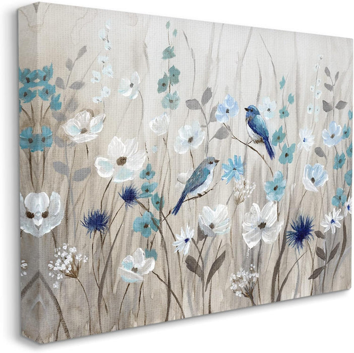 Birds Floral Meadow Blossoms, Designed by Nan, 40 X 30, Canvas Wall Art