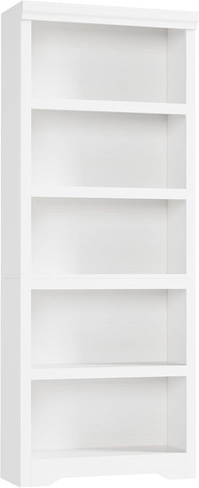 5-Tier Farmhouse Bookshelf, 69" Open Bookcase, Adjustable Shelf, White | Tall Storage Shelf Rack, 23.6"W Wooden Floor Standing Storage Organizer for Living Room, Home Office & Study, Anti-Tip
