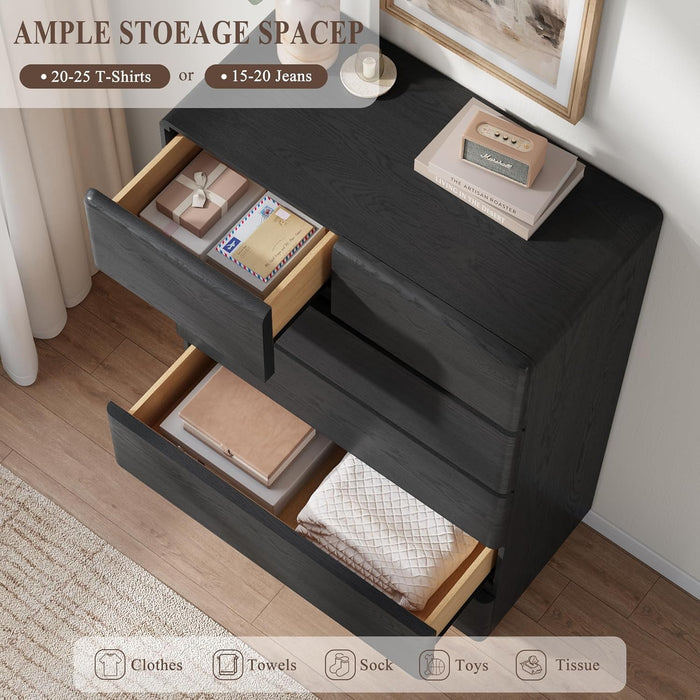 Black 6 Drawer Dresser for Bedroom, 48" Tall Dressers & Chest of Drawers with Curved Profile Design, Modern Dresser with Thickened Base for Bedroom, Living Room, Hallway