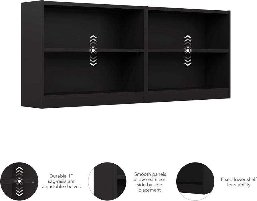 Bush Furniture Universal Small 2 Shelf Bookcase in Black - Set of 2, Matching Storage and Display Bookshelves for Home Office or Living Room Organization