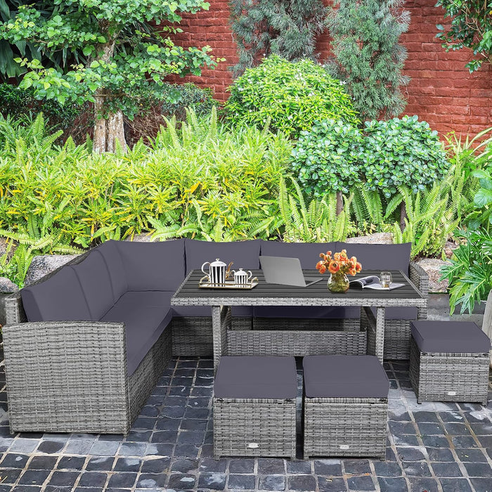 7 Pieces Rattan Wicker Patio Conversation Set (Grey)