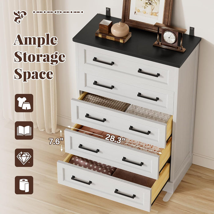 Farmhouse Dresser White Five Drawer FiftyTwo Inches