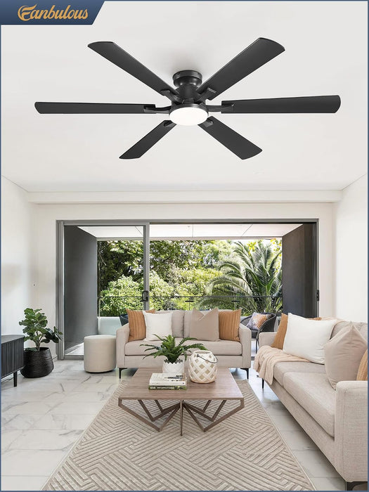Matte Black Flush Mount Ceiling Fan With Controller