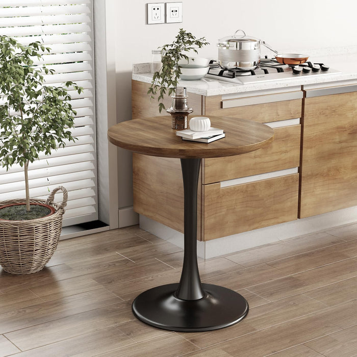 Round Dining Table 24" Circle Tulip Table for 2 People,Walnut | Mid Century Modern Leisure Kitchen Table with Wood Thickened Tabletop Sturdy Metal Pedestal for Small Places Living Room Cafe