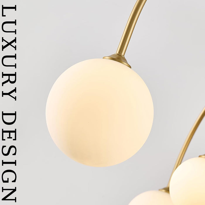 Large Sputnik Chandeliers 12 Lights Modern Gold Chandelier for High Ceiling L52” Mid Century Ceiling Pendant Light Fixtures with Milk Glass Globe Shades for Living Dining Room Foyer Staircase