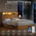 Full Size Bed Frame with Headboard and Storage Drawers, Full Platform Bed Frame with LED Lights and Charging Station, Fluted Wood Grain Design, No Box Spring Needed, Oak