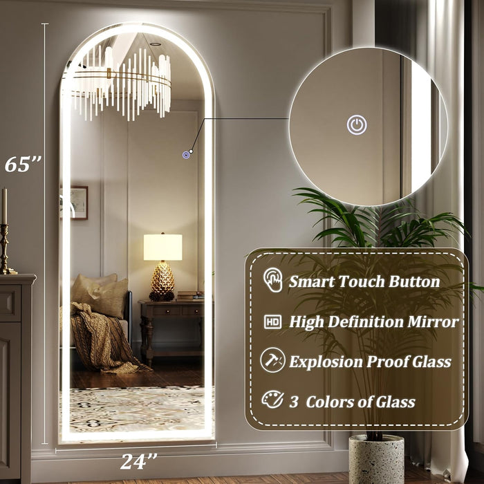 LED Arched Full Length Mirror with Lights 65"X24"
