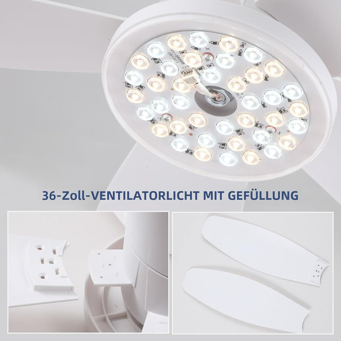 Ceiling Fans with Lights-36 Low Profile Ceiling Fan with Light and Remote/App Control,Flush Mount,Dc Reversible,Led Dimmable Modern Ceiling Fans for Bedroom,Indoor/Outdoor Patio Use(White)