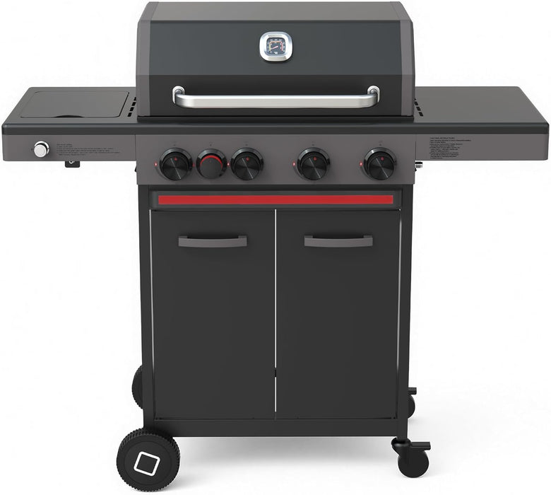 Brand-Man 4 Burner Propane Gas Grill with Infrared Side Burner, 52,000 BTU Total BBQ Grill with Porcelain-Enameled Cast Iron Diamond-Pattern Grates & Griddle for Outdoor Barbecue Grilling