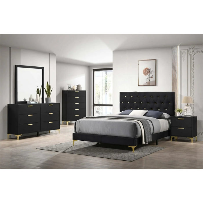 Kendall 5-Piece Wood Panel Queen Bedroom Set Black and Gold