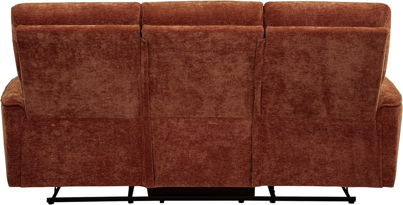 Home Furnishings - Navarro - Wood and Metal - Reclining Sofa with Channel-Tufted Backrest, Foam Padding, Attached Cushions and Manual Recline - Living Room - Burnt Orange - 609574