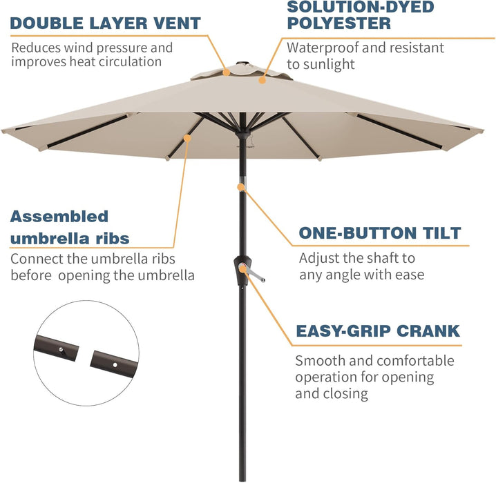 10FT Patio Umbrella, Outdoor Umbrella with Push Button Tilt and Crank, 8 Sturdy Ribs, UV Protection & Waterproof Market Umbrella for Pool, Backyard, Beach,Deck