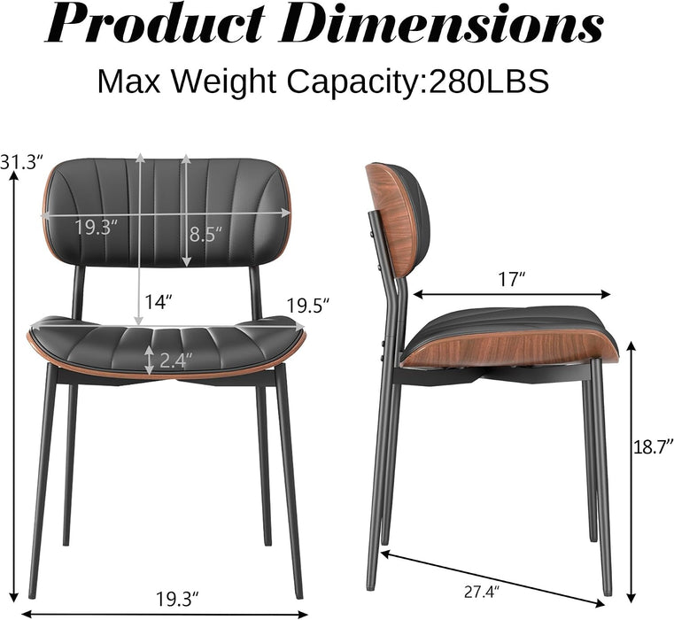 PU Leather Dining Chairs Set of 4 with Walnut Bentwood, Black